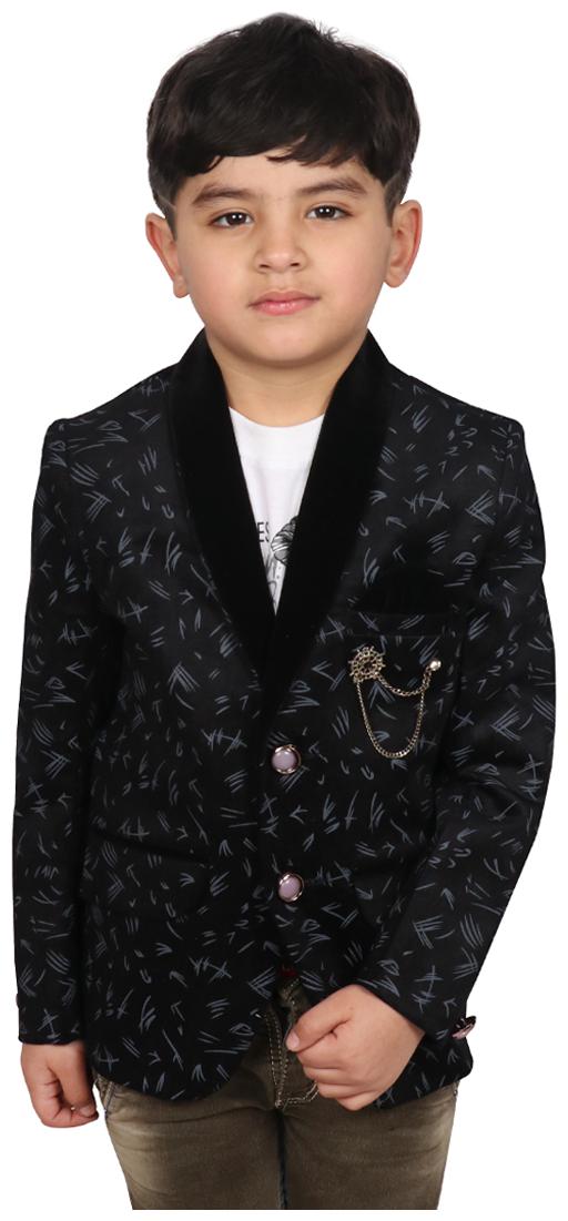 

SG YUVRAJ Boy Velvet Printed Ethnic jacket - Black