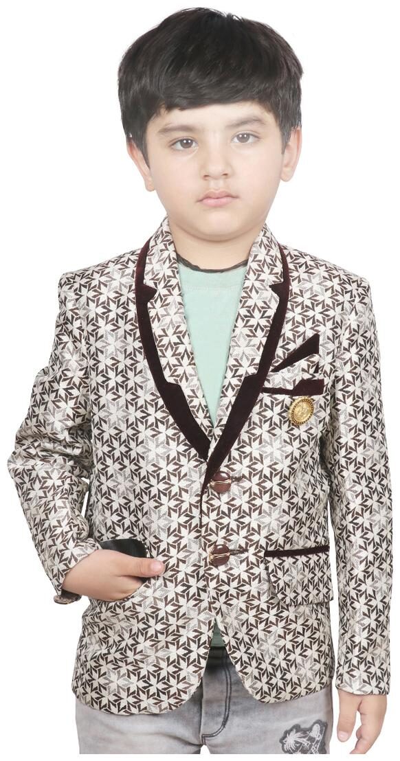 

SG YUVRAJ Boy Jute silk Solid Ethnic jacket - Brown White