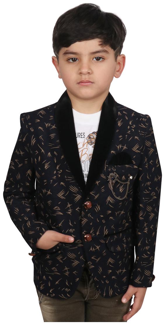 

SG YUVRAJ Boy Velvet Printed Ethnic jacket - Black