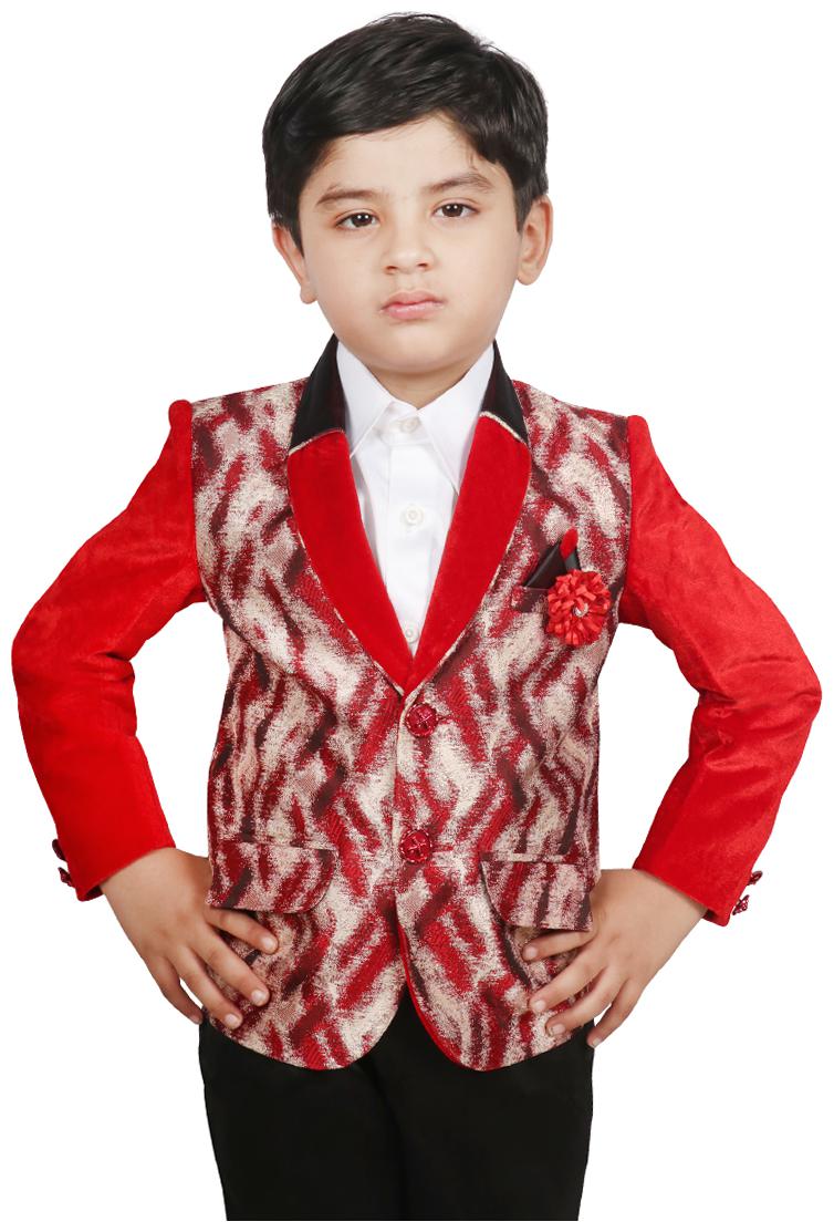 

SG YUVRAJ Boy Polyester Solid Ethnic jacket - Red