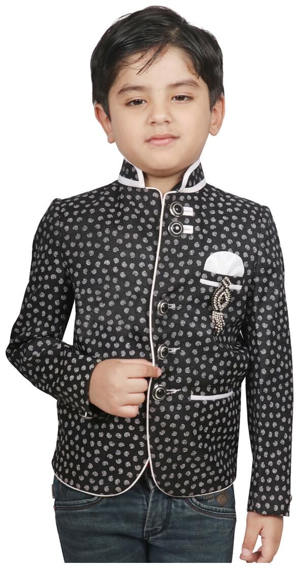 

SG YUVRAJ Boy Jute silk Floral Ethnic jacket - Black