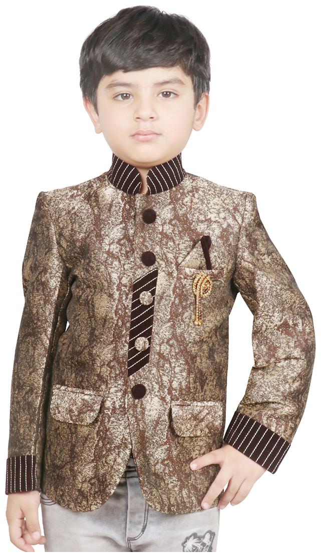 

SG YUVRAJ Boy Jute silk Solid Ethnic jacket - Brown
