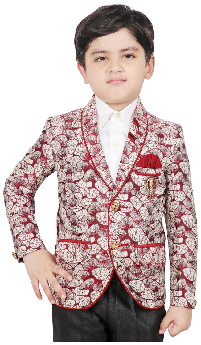 

SG YUVRAJ Boy Polyester Printed Ethnic jacket - Maroon