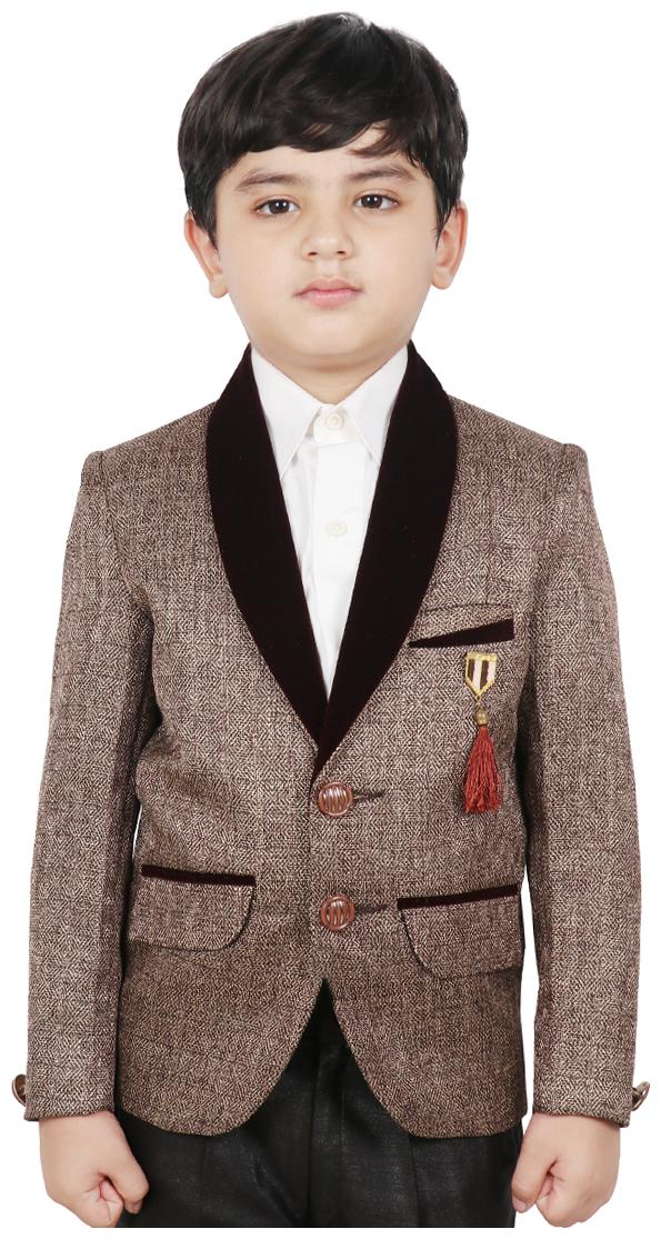 

SG YUVRAJ Boy Polyester Solid Ethnic jacket - Brown
