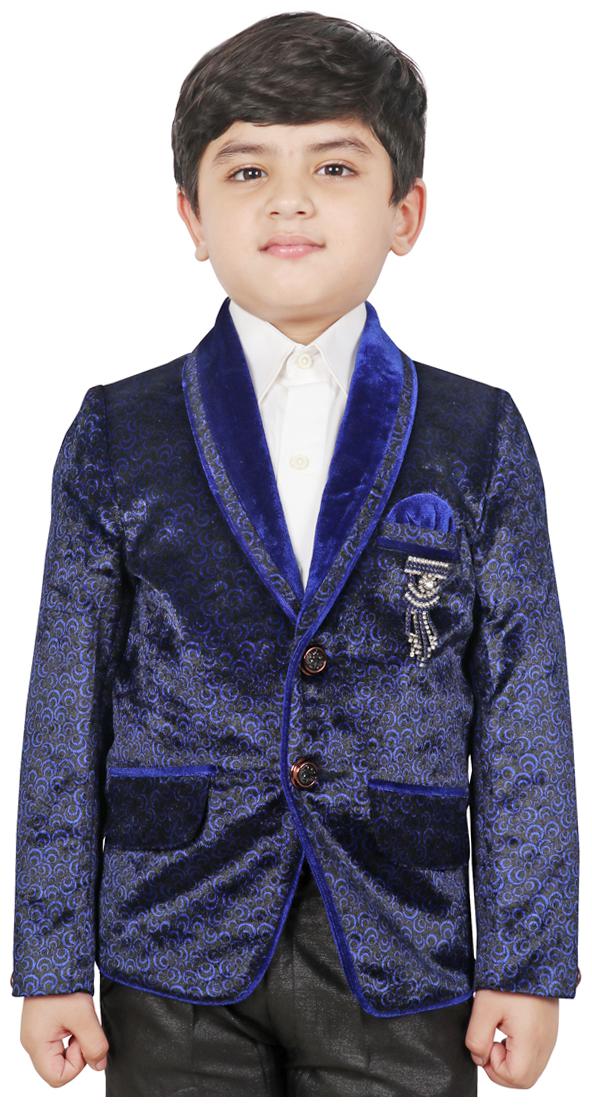 

SG YUVRAJ Boy Polyester Printed Ethnic jacket - Blue