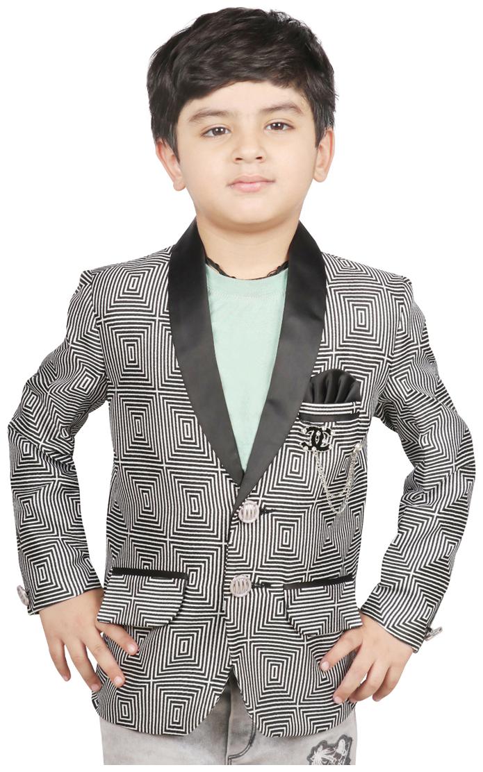 

SG YUVRAJ Boy Jute silk Printed Ethnic jacket - Black Grey