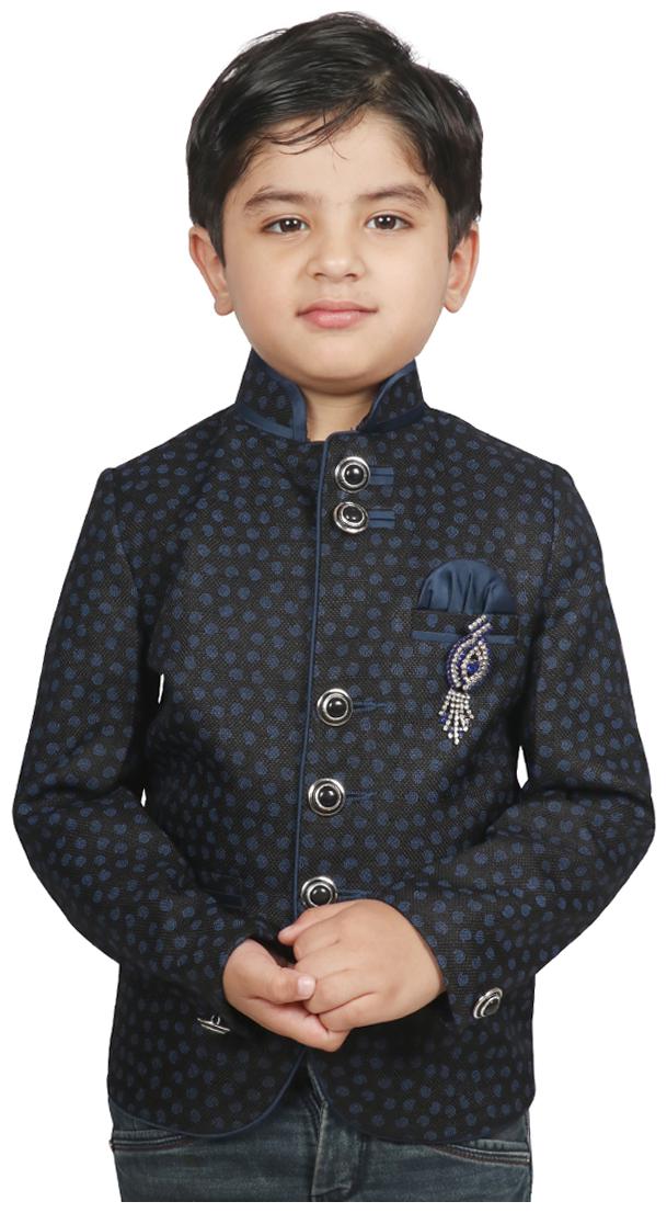 

SG YUVRAJ Boy Jute silk Floral Ethnic jacket - Blue