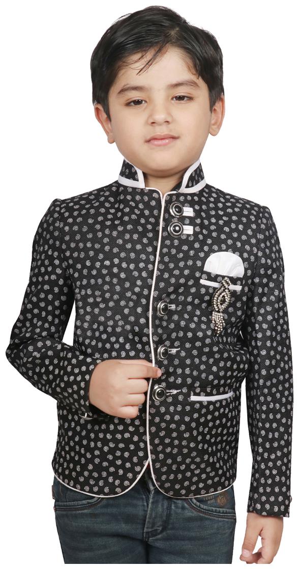 

SG YUVRAJ Boy Jute silk Floral Ethnic jacket - Black
