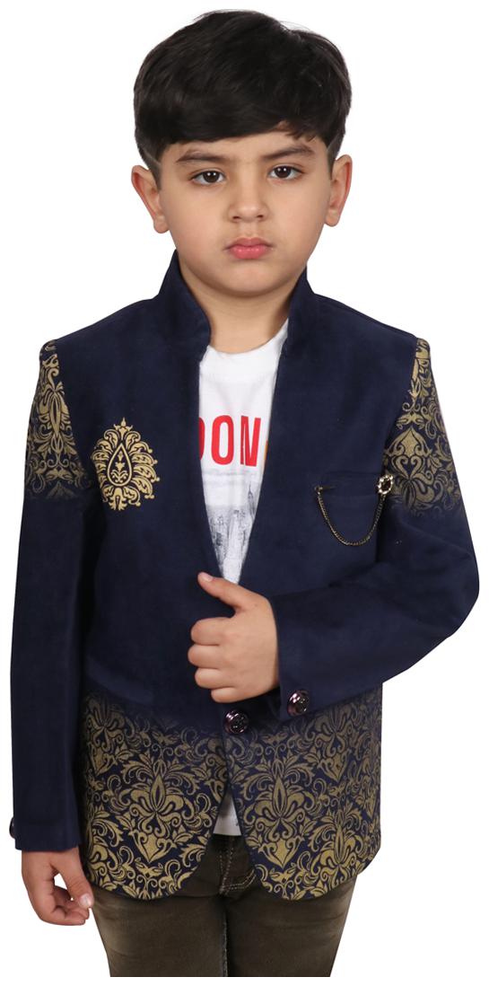 

SG YUVRAJ Boy Velvet Printed Ethnic jacket - Blue