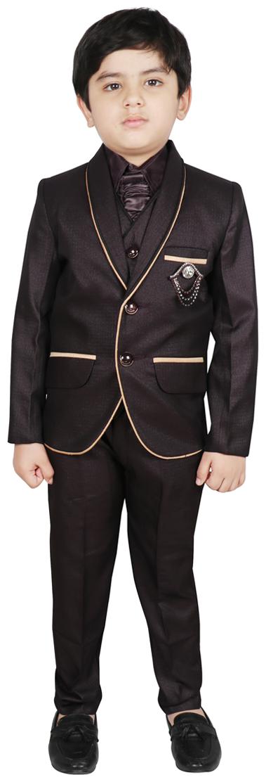 

SG YUVRAJ Coat Pent with Waistcoat For Boys Brown