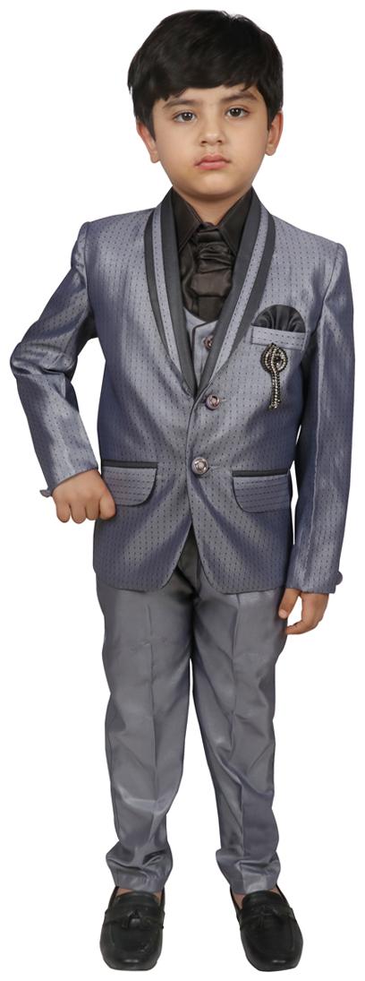 

SG YUVRAJ Coat Pant with Waistcoat set For Boys (Silver Black)