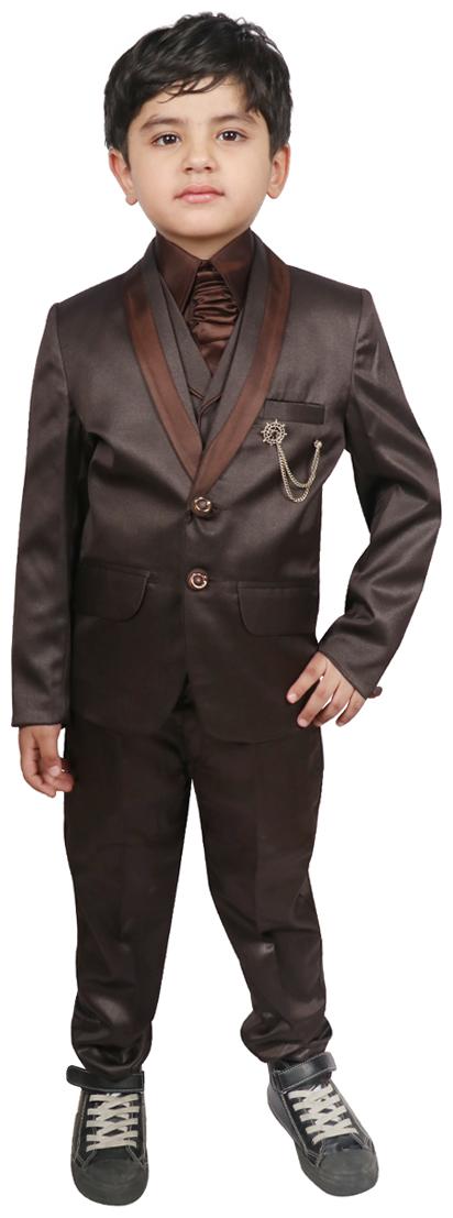 

SG YUVRAJ Coat Pant with Waistcoat set For Boys (Brown)