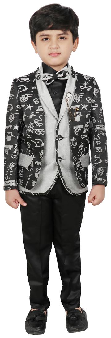 

SG YUVRAJ Coat pants with Waistcoat Shirt and Tie For Boys (Grey Black)