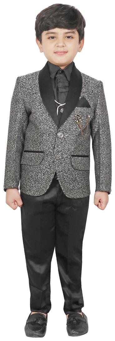 

SG YUVRAJ Coat pants with Waistcoat Shirt and Tie For Boys (Black Grey)