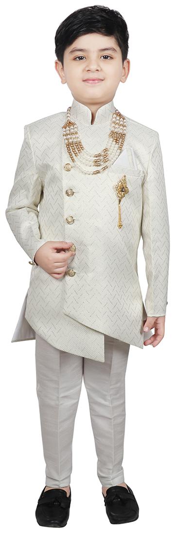 

SG YUVRAJ Boy Cotton blend Embellished Sherwani - Cream