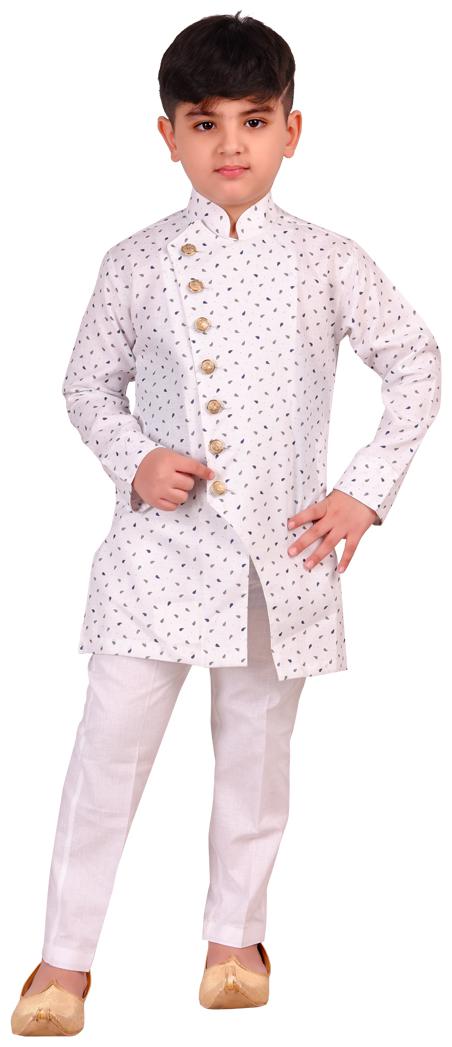 

SG YUVRAJ Boy Cotton Printed Kurta pyjama set - White