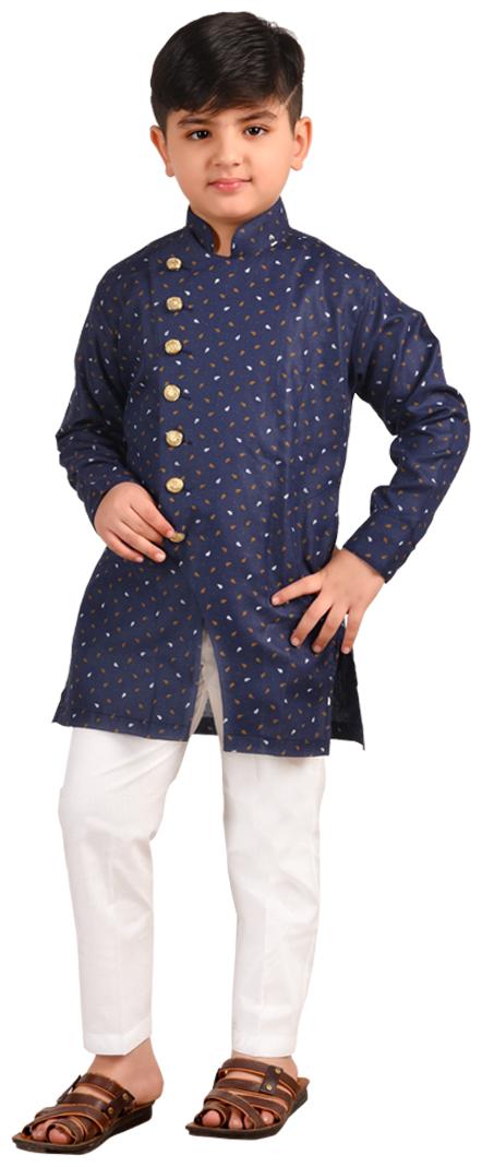 

SG YUVRAJ Boy Cotton Printed Kurta pyjama set - Blue White