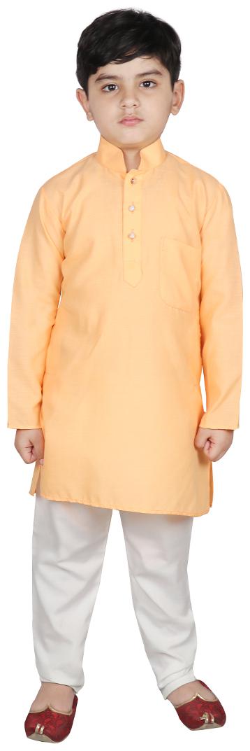 

SG YUVRAJ Boy Raw silk Solid Kurta pyjama set - Orange White