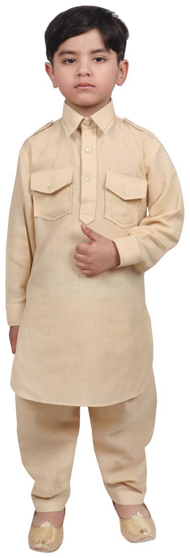 

SG YUVRAJ Boy Cotton Solid Kurta pyjama set - Beige