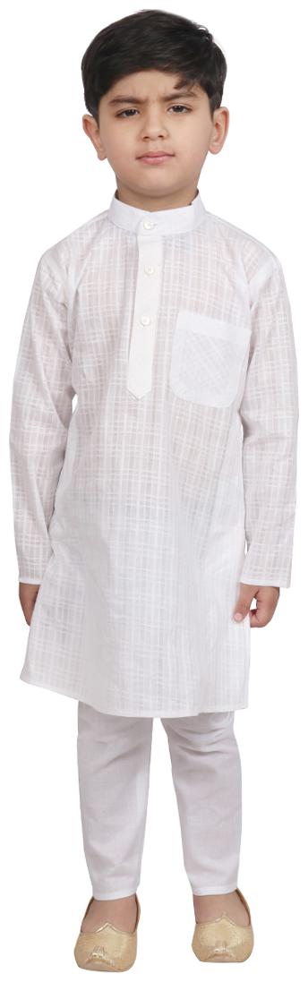 

SG YUVRAJ Boy Cotton Solid Kurta pyjama set - White