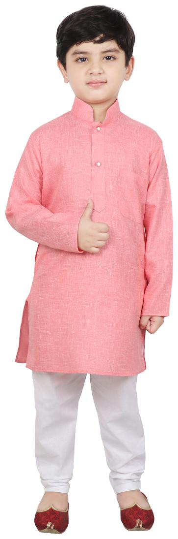 

SG YUVRAJ Boy Cotton blend Solid Kurta pyjama set - Pink