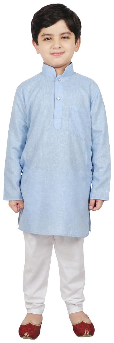 

SG YUVRAJ Boy Cotton blend Solid Kurta pyjama set - Blue