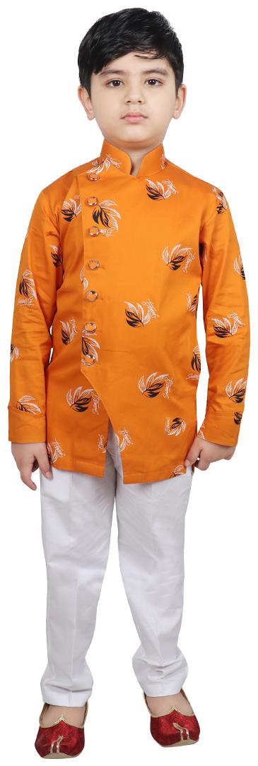 

SG YUVRAJ Boy Cotton Printed Kurta pyjama set - Yellow White