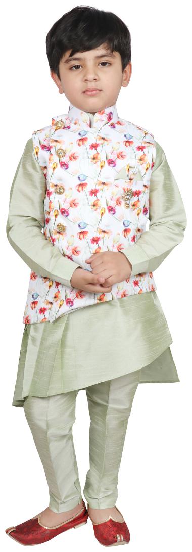 

SG YUVRAJ Boy Cotton Printed Kurta pyjama set - Green White