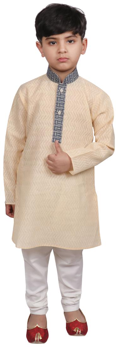 

SG YUVRAJ Boy Cotton Self design Kurta pyjama set - Gold