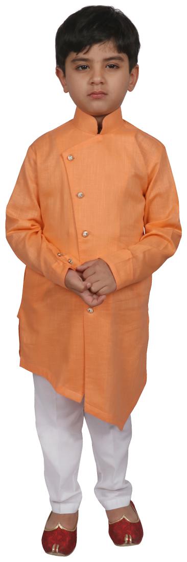

SG YUVRAJ Boy Cotton blend Solid Kurta pyjama set - Orange