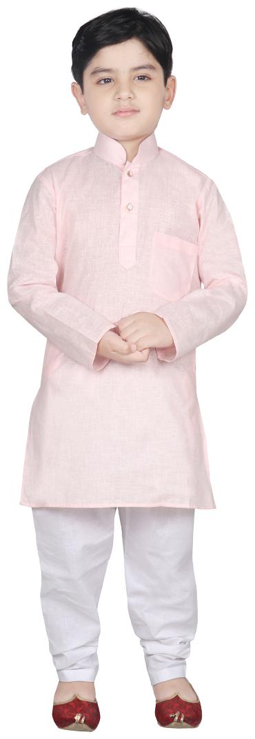 

SG YUVRAJ Boy Raw silk Solid Kurta pyjama set - Pink White