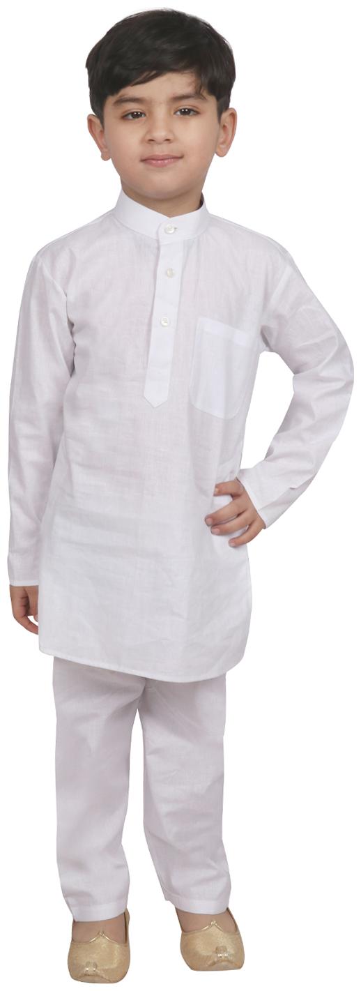 

SG YUVRAJ Boy Cotton Solid Kurta pyjama set - White