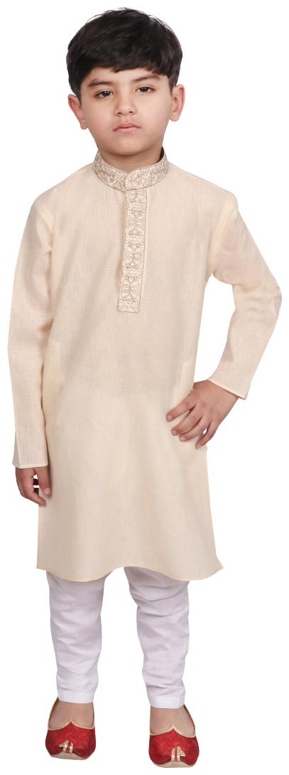 

SG YUVRAJ Boy Cotton Solid Kurta pyjama set - Beige