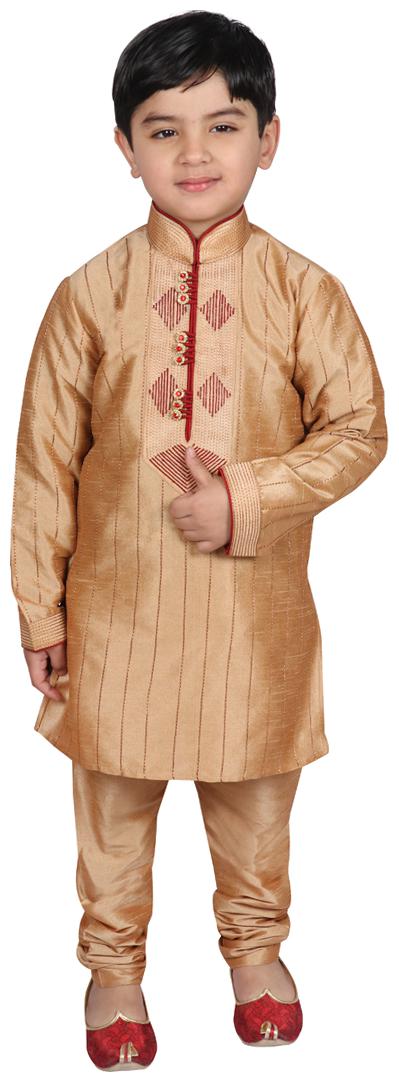

SG YUVRAJ Boy Cotton Printed Kurta pyjama set - Gold
