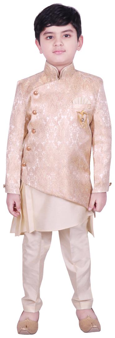 

SG YUVRAJ Boy Cotton Solid Kurta pyjama set - Gold Cream