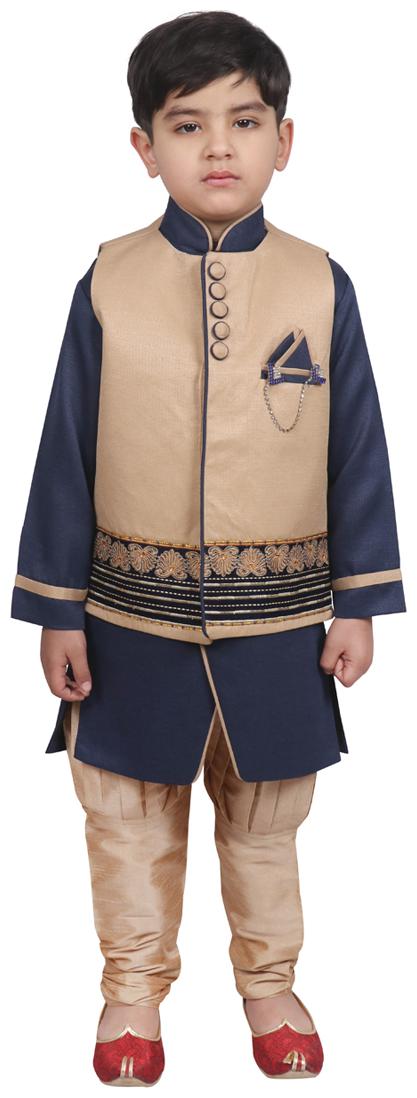 

SG YUVRAJ Boy Art silk Printed Kurta pyjama set - Blue