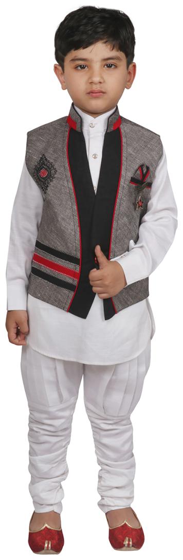 

SG YUVRAJ Boy Cotton Solid Kurta pyjama set - Grey White