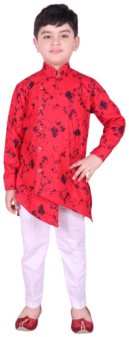 

SG YUVRAJ Boy Cotton Floral Kurta pyjama set - Red White