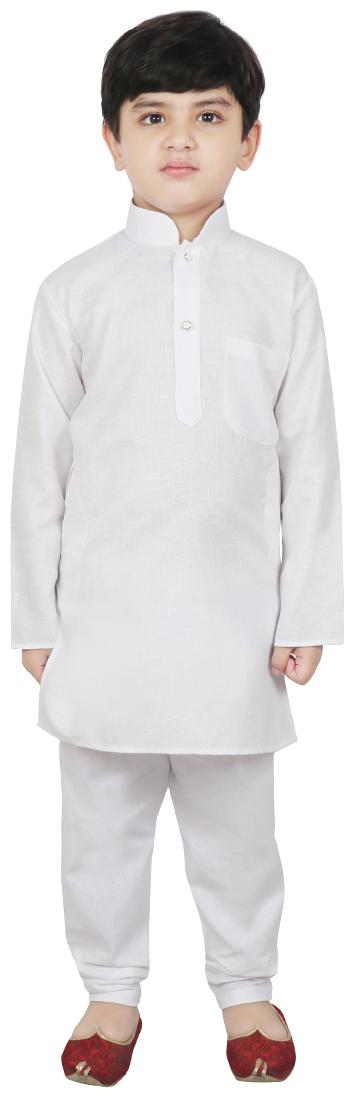

SG YUVRAJ Boy Cotton blend Solid Kurta pyjama set - White