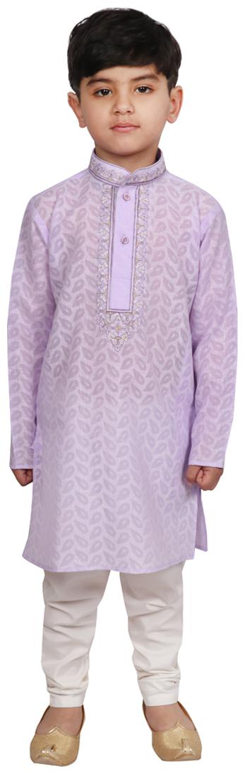 

SG YUVRAJ Boy Cotton Self design Kurta pyjama set - Purple