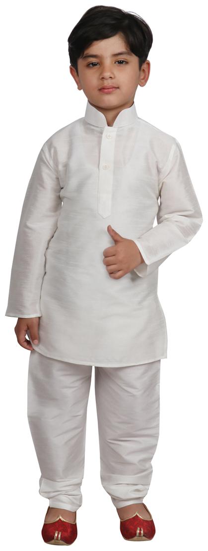 

SG YUVRAJ Boy Art silk Solid Kurta pyjama set - Cream