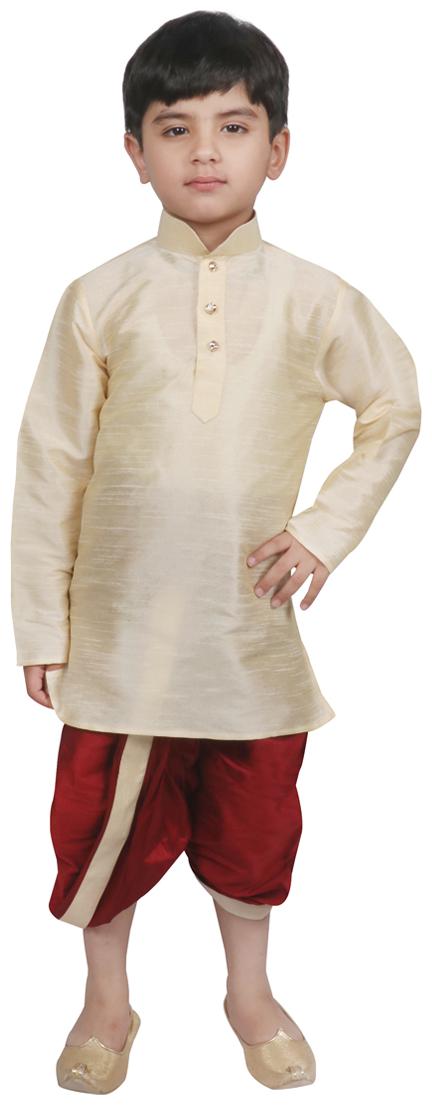 

SG YUVRAJ Boy Raw silk Solid Dhoti kurta - Gold