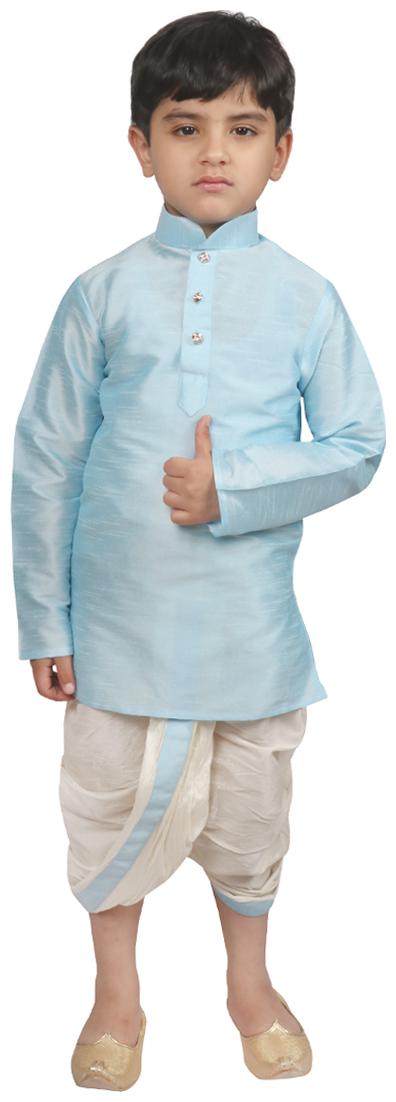 

SG YUVRAJ Boy Raw silk Solid Dhoti kurta - Blue