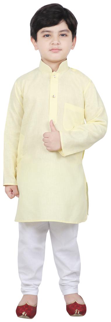

SG YUVRAJ Boy Cotton blend Solid Kurta pyjama set - Yellow