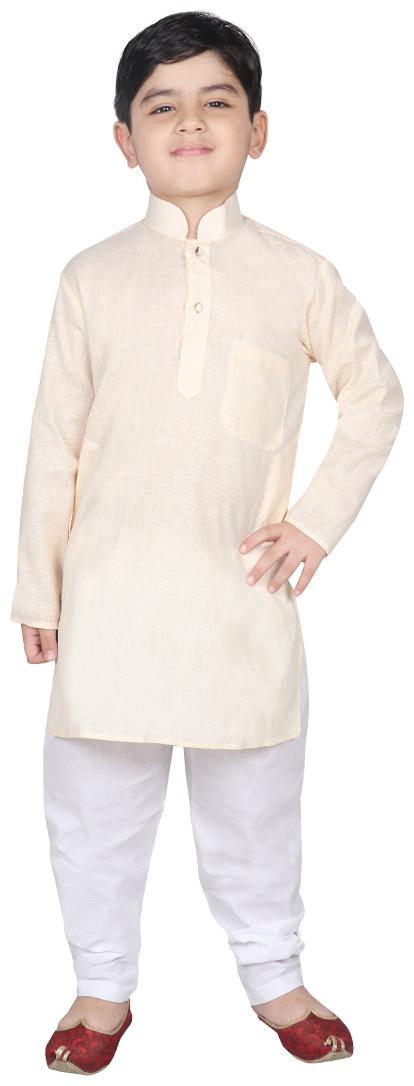 

SG YUVRAJ Boy Raw silk Solid Kurta pyjama set - Gold White