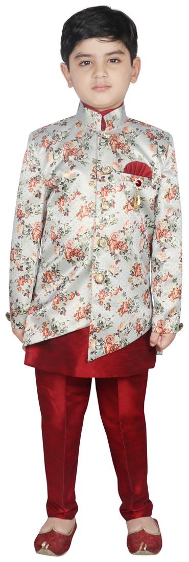

SG YUVRAJ Boy Art silk Printed Kurta pyjama set - Multi