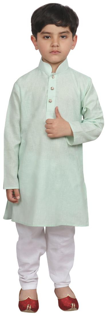

SG YUVRAJ Boy Cotton blend Solid Kurta pyjama set - Green