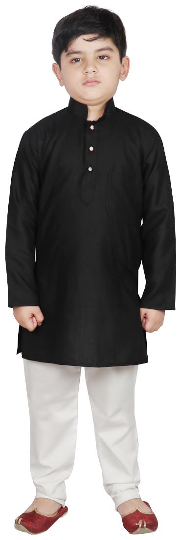 

SG YUVRAJ Boy Raw silk Solid Kurta pyjama set - Black White