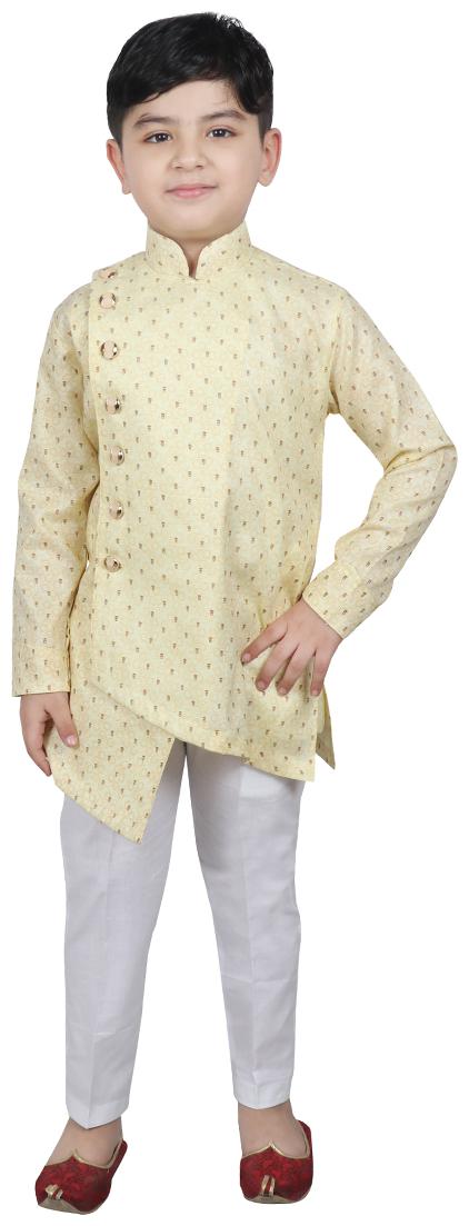 

SG YUVRAJ Boy Cotton Printed Kurta pyjama set - Yellow White