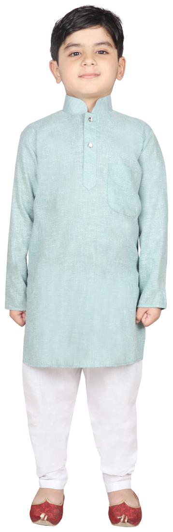 

SG YUVRAJ Boy Raw silk Solid Kurta pyjama set - Blue White